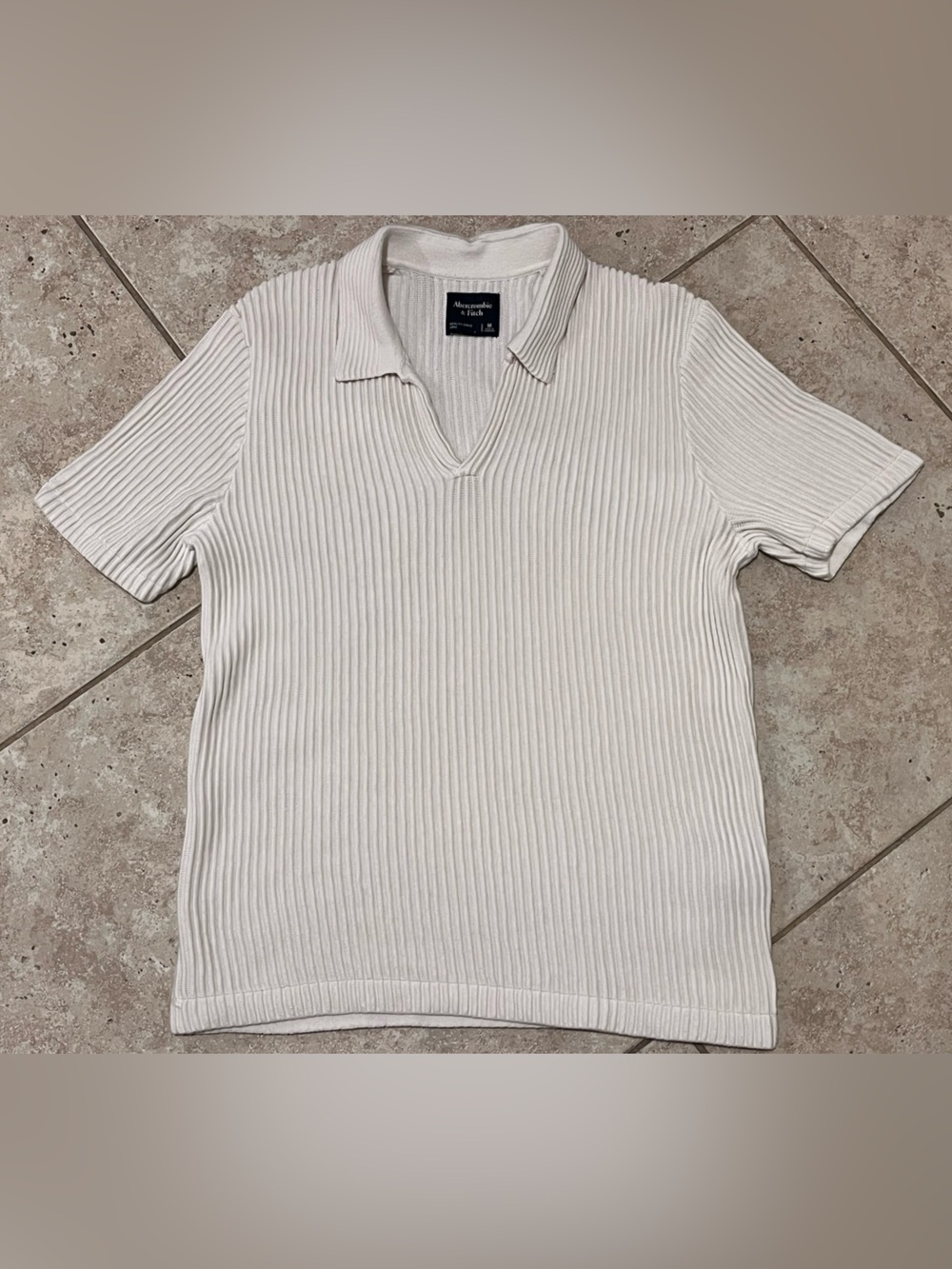 Abercrombie & Fitch Polo Shirt Medium White Johnny Collar Ribbed Knit M Slim WOW